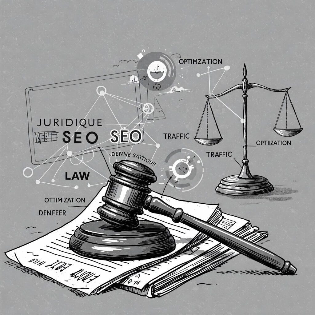 Un marteau de juge sur un journal et au fond la balance de la justice